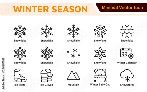 Winter Icon Set. A cozy collection of icons capturing the essence of the winter season, perfect for enhancing holiday-themed projects, seasonal promotions, and winter sports applications.