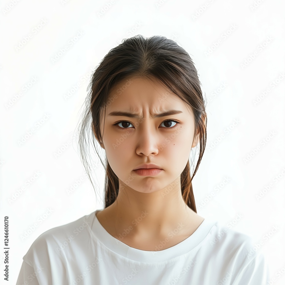 怒った表情をした日本人女性 怒った表情をした日本人女性