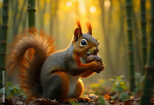 Tranquil Bamboo Forest with Curious Squirrel