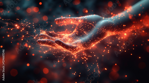 Futuristic Digital Hand with Glowing Network Connections
