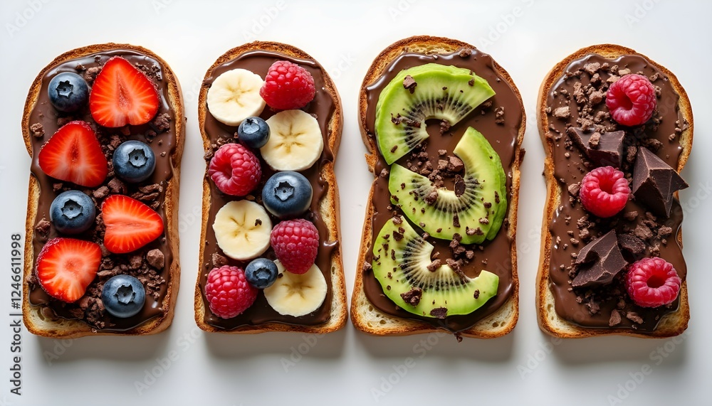 Gourmet Chocolate Spread Toasts with Fruits and Nuts Gourmet Chocolate Spread Toasts with Fruits and Nuts