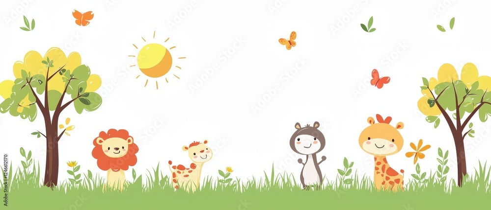 Naklejka premium Cute Jungle Animals Illustration in Cartoon Vector Style for Children’s Art and Decor