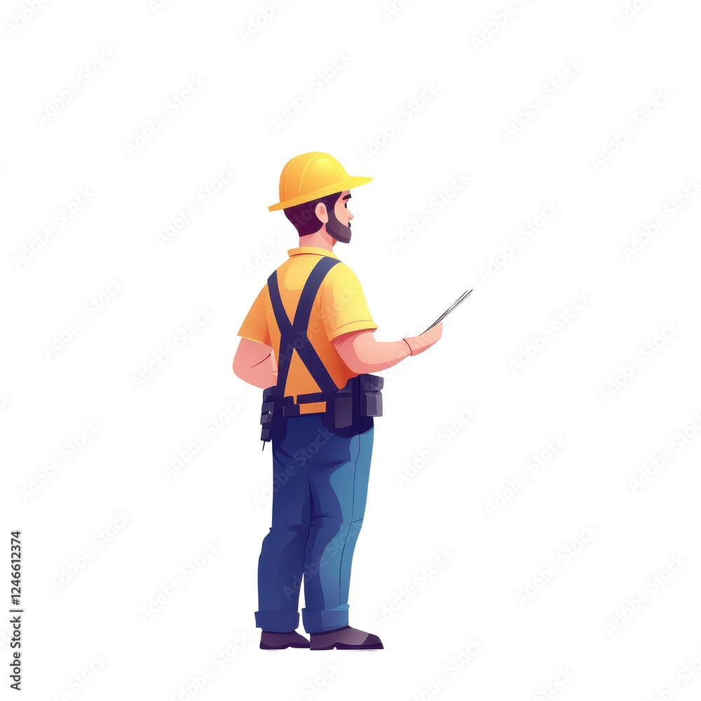 Construction Worker Using Tablet Digital Device Technology Blueprint Construction Worker Using Tablet Digital Device Technology Blueprint