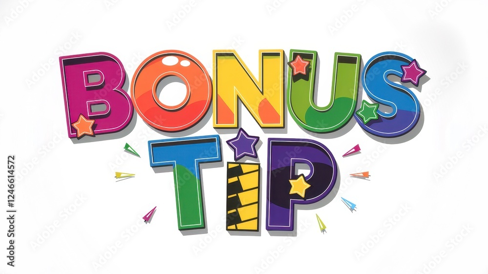 Colorful text saying Bonus Tip with playful design elements