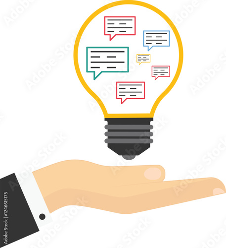 Businessman discover solution. Brainstorm with sticky notes. Ideation, brainstorming to gather new idea. Flat modern vector illustration.

