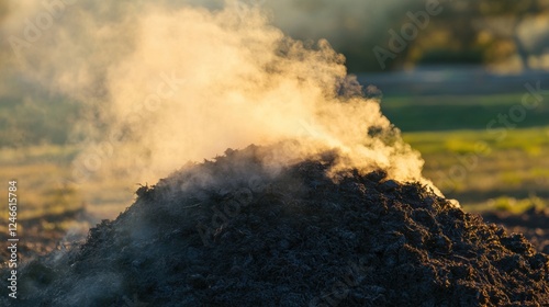 Steam Rising from Compost Heap in Natural Outdoor Environment
