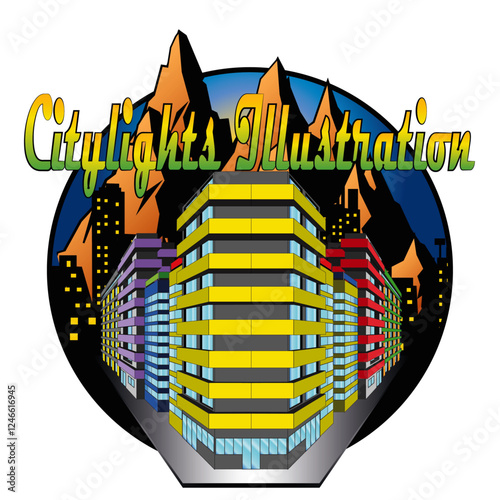 Company or Business Building with Citylights and Silhouette background Illustration