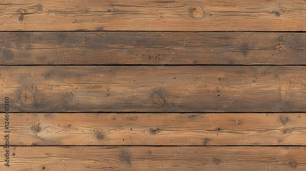 Naklejka premium Wooden planks arranged horizontally with weathered texture and natural tones.