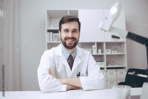 generated illustration front view of doctor sitting looking at camera
