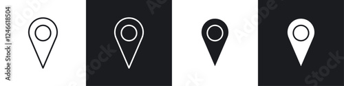 Navigation pin icons in flat and thin stroke style