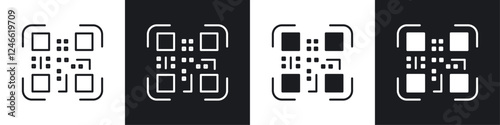 QR code icons in flat and thin stroke style