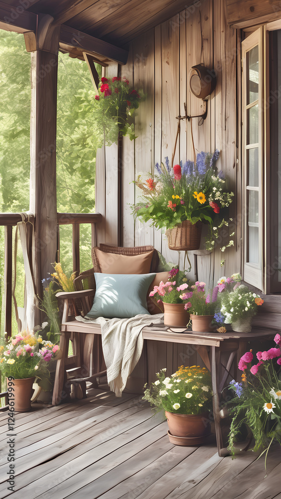 Naklejka premium wooden table and chairs in garden