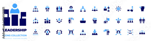 Leadership icon collection. Bold style. Duotone colors. hierarchy structure, leadership, assortment, organization, performance, pioneer, career, structure