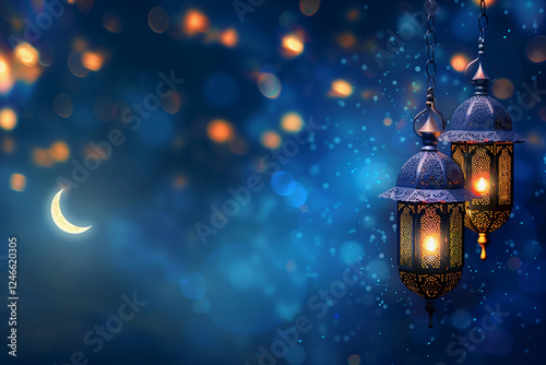 Beautiful greeting card with holiday composition for happy celebrate Ramadan, abstract vivid composition consists of fictional unreal fantastic vision on background photo