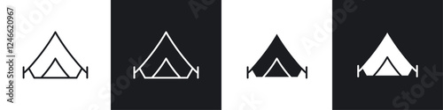 Tent icons in flat and thin stroke style