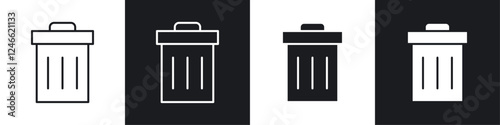 Trash Bin icons in flat and thin stroke style