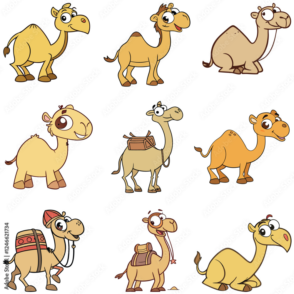 Fototapeta premium Camel cartoon bundle art silhouette vector 