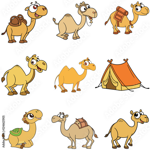 Camel cartoon bundle art silhouette vector 