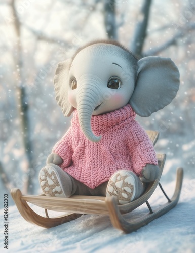 A cute baby elephant wearing a pink sweater
