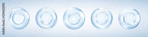 Transparent liquid collagen serum or essence drops. Collagen skin serum. Cosmetic essence. Hyaluronic acid bubbles. Skincare product. Concept skin care cosmetics solution