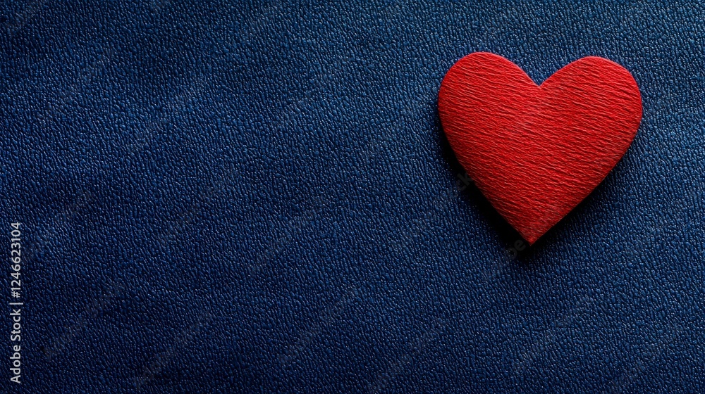 Red Heart Shape on Blue Textured Background for Love Concept