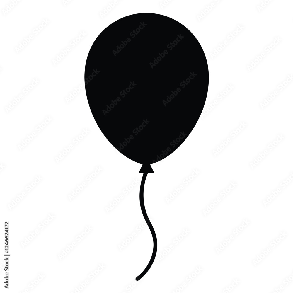 Black Balloon Silhouette Vector Icon. Party balloon, birthday celebration, holiday symbol isolated on white background Black Balloon Silhouette Vector Icon. Party balloon, birthday celebration, holiday symbol isolated on white background