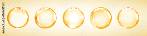 Gold collagen serum or essence drops. Cosmetic oil. Concept skincare cosmetics solution. Vector illustration
