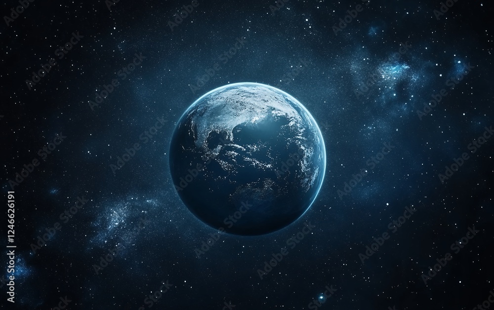 Fototapeta premium View of planet earth from space with a stunning starry background in deep blue tones