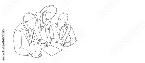 Line art Illustration of business people working together in the office. One line art style