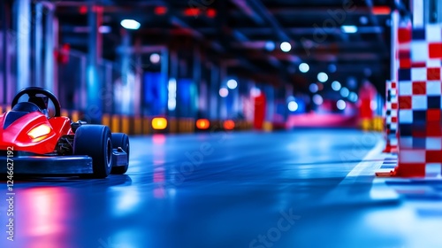 Wallpaper Mural Go-Kart racing in a vibrant indoor track with colorful light and checkered patterns in the background Torontodigital.ca