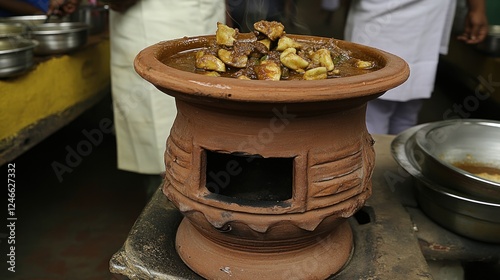 Clay Pot Cooking: Delicious Stew Simmering photo