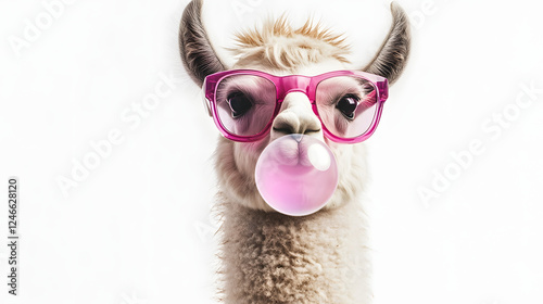 llama with sunglasses blowing bubble gum, , fashion accessory, stylish image, gum as an accessory, fashion and style, trendy accessory, fashion habit, stylish gesture, gum and fashion