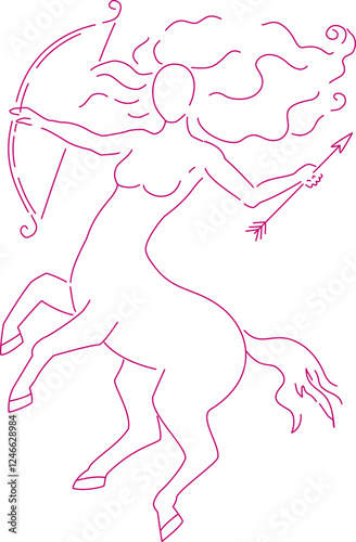 Sagittarius zodiac female line drawing