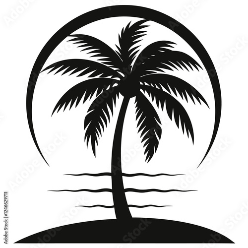 vector of a lone coconut tree at sunset