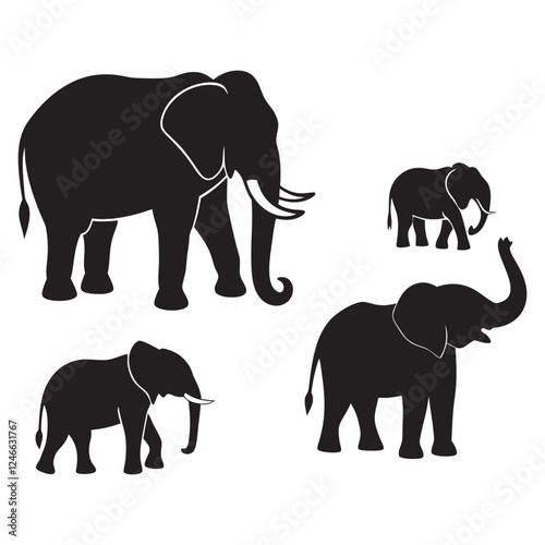 Different style elephant silhouettes set animal pack of vector silhouette design