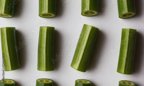 Sliced okra creating grid-like pattern with seed arrangement