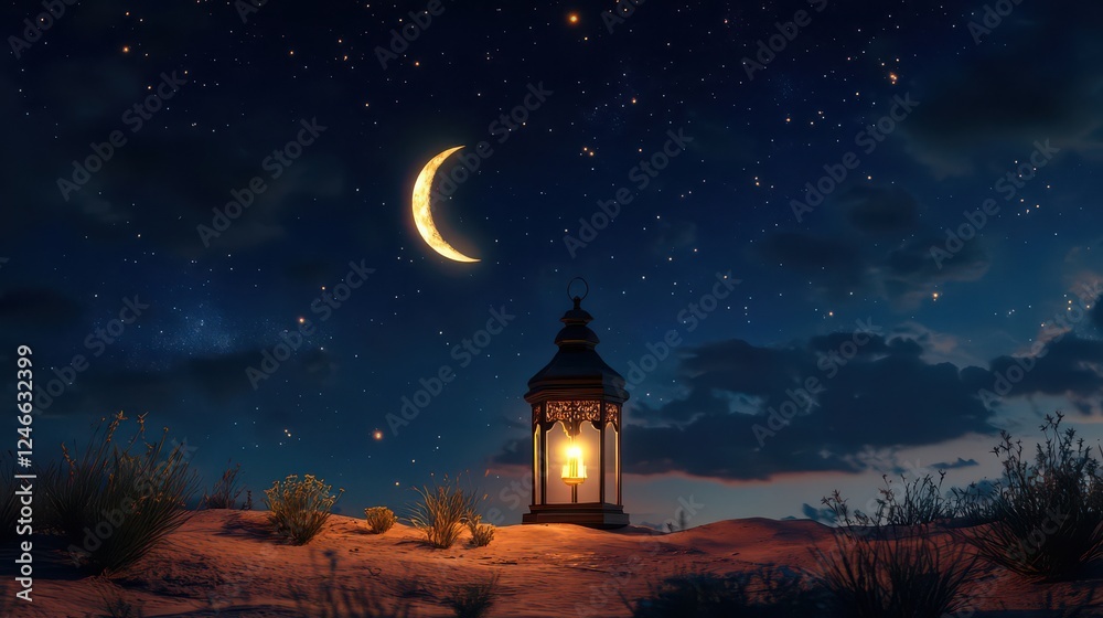 Fototapeta premium Mystical Lantern Under a Starry Night Sky