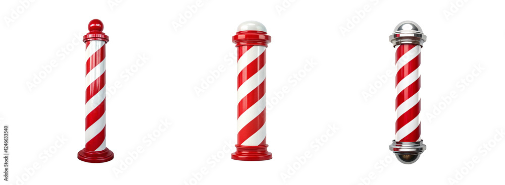 Obraz premium Barbershop Pole on White, Classic Signage, and Traditional Barber Shop Icon