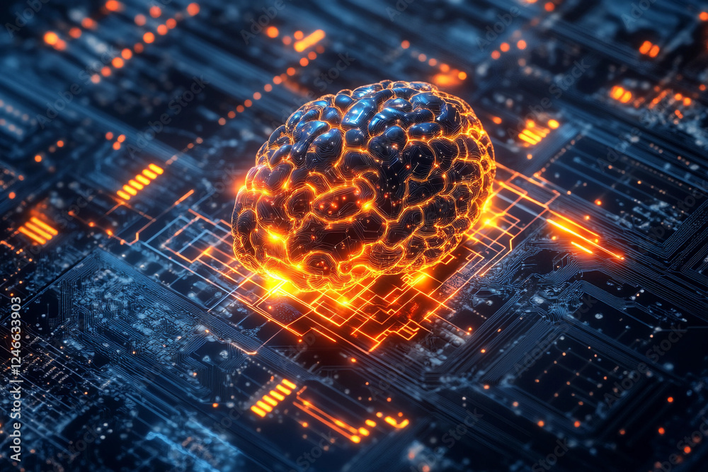 Innovative digital brain concept representing artificial intelligence on circuit board Innovative digital brain concept representing artificial intelligence on circuit board