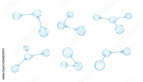 3D molecules or atoms models. 3d abstract molecular structures isolated on white background. Concept of biochemical, pharmaceutical, beauty, medical. Science or medical. Vector illustration