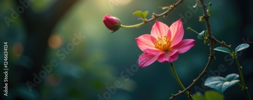 Delicate vines entwine a glowing, suspended flower, entwined, nature