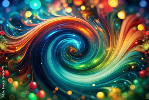 Abstract Colorful Swirl Background with Bokeh, vibrant swirling design, festive, bright, energy