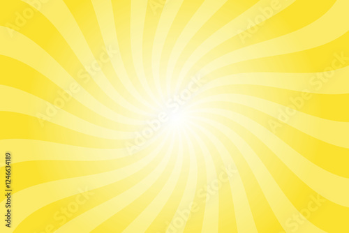 Abstract yellow background with rays retro starburst. Radial spiral stripes backdrop. Vintage sun beam texture. Sun rays pattern. Groovy retro swirl burst. Summer carnival background