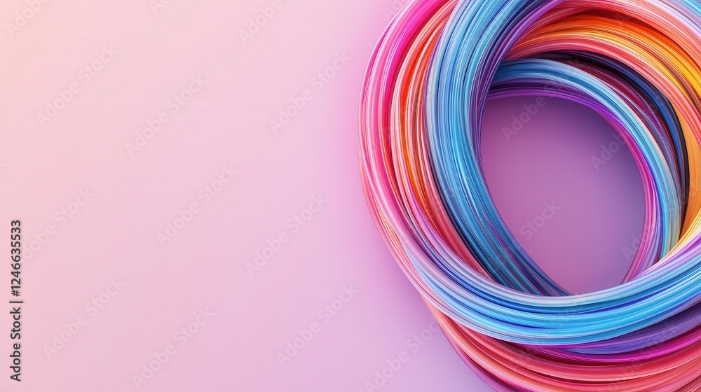 Floating fiber optic threads arranged in a perfect circle, glowing softly Floating fiber optic threads arranged in a perfect circle, glowing softly