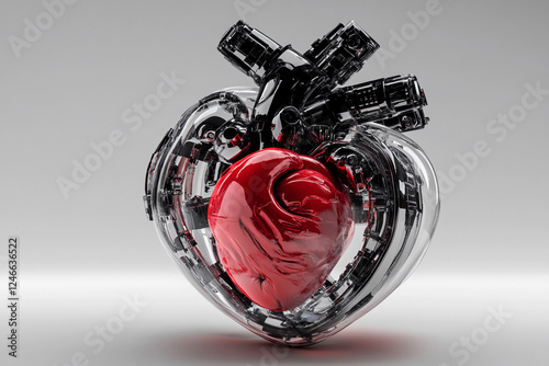 Innovative heart model showcasing a blend of organic and mechanical elements in striking design photo