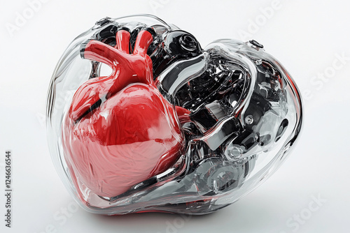 Innovative heart model showcasing a blend of organic and mechanical elements in striking design photo