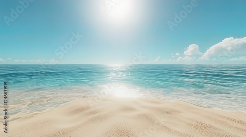 Sunny beach tranquil scene, perfect for relaxation and travel photo