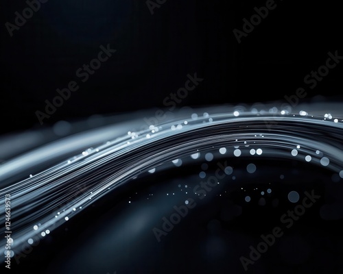 Elegant white fiber optic strands forming a subtle, modern techinspired curve photo