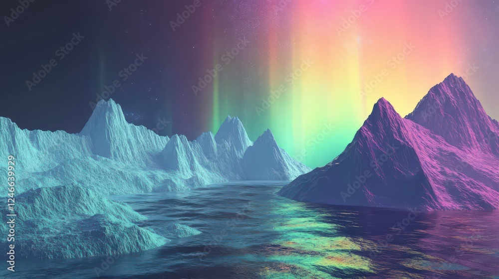 Naklejka premium Ethereal Landscape with Vibrant Colors and Reflection