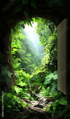 Wallpaper Mural Open door to lush jungle path with sunlight, perfect for adventure or fantasy concepts Torontodigital.ca